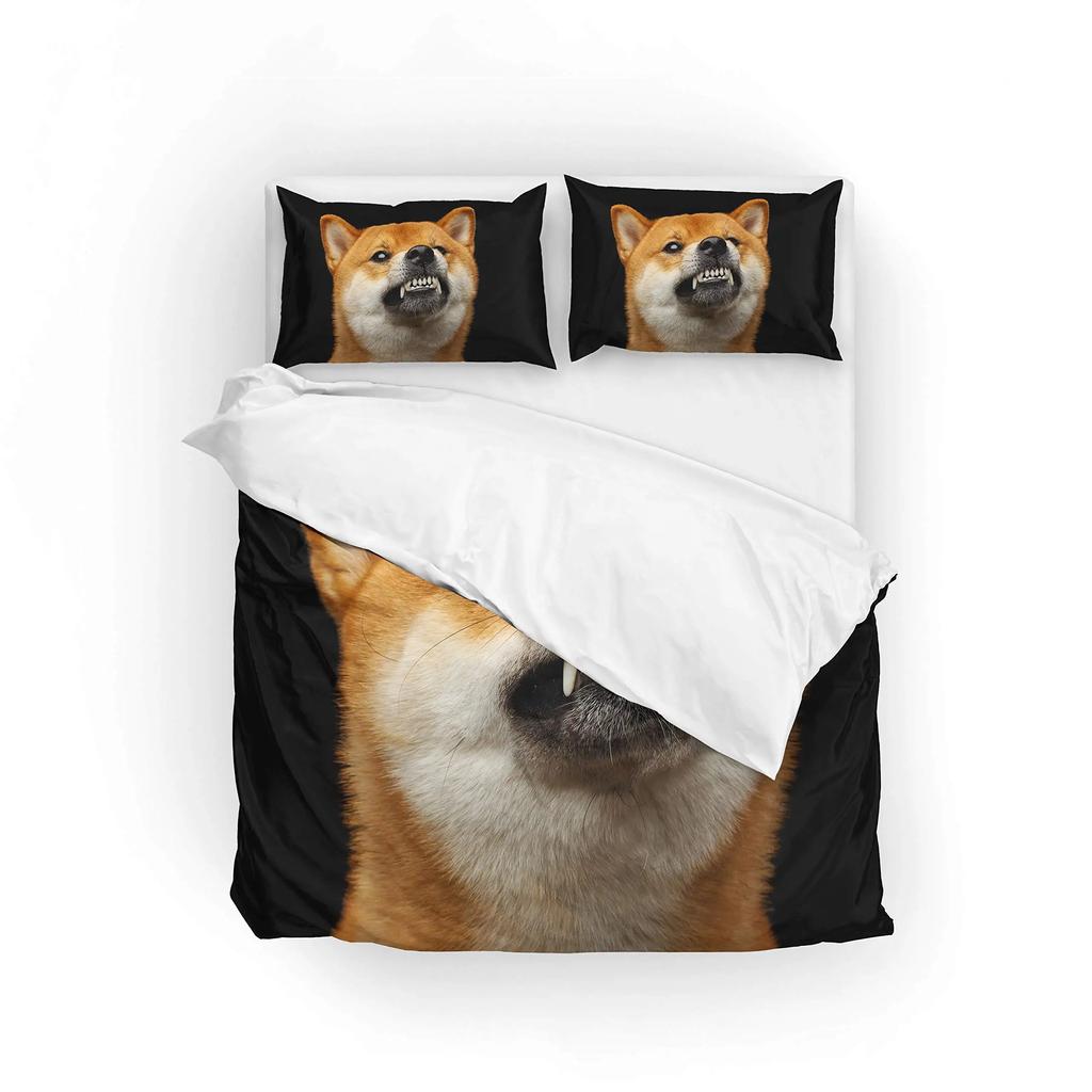 Shiba Inu Duvet Cover Set Cute Shiba Inu Bedding Set Cute Yellow Dog Cartoon Animal Farmhouse Pet Animals Polyester Quilt Cover