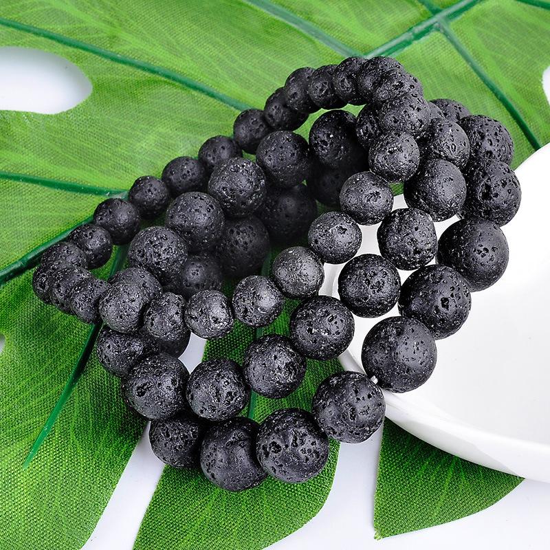6-12MM Natural Volcanic Beads Bracelet Men Black Lava Bracelets Essential Oil Diffuser Elastic Chain Bangles For Women Jewelry