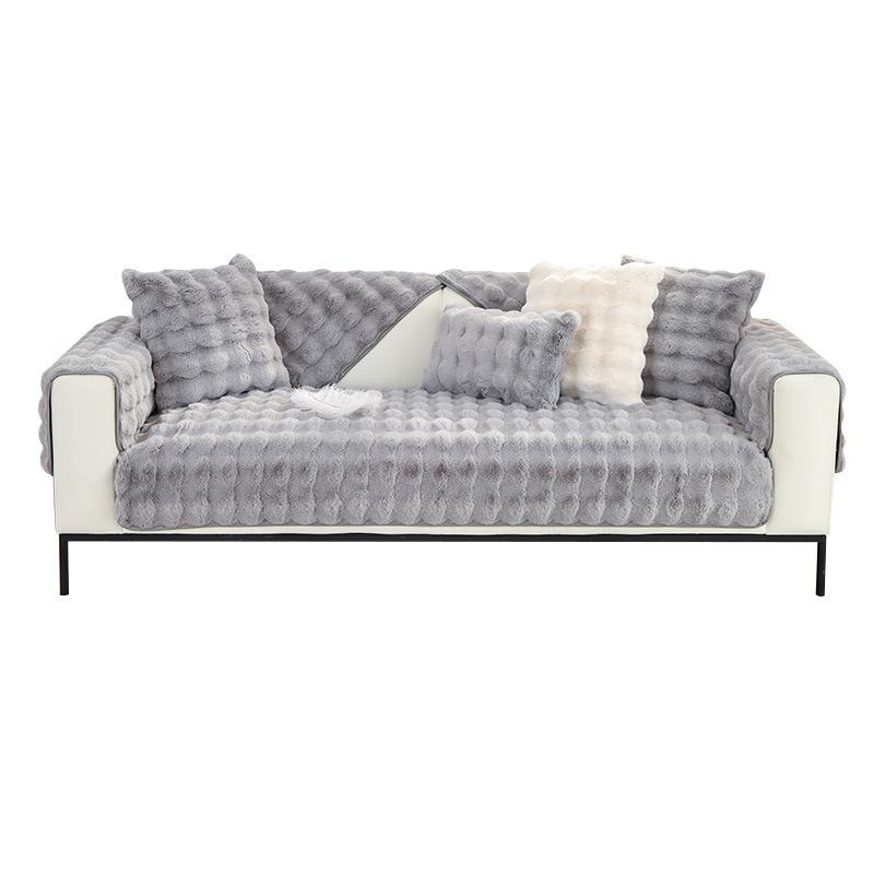 Winter Hochwertiges Kaninchenplüsch Sofakissen Rutschfestes Sitzkissen Massivholz Leder Sofabezug Vollbezug Stoff Handtuch Cross-Border