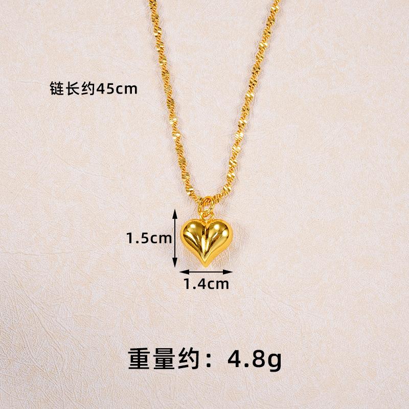 Vietnamese gold-plated necklace for women, long-lasting color, vintage heart-shaped imitation gold jewelry, copper alloy accessory, new clavicle