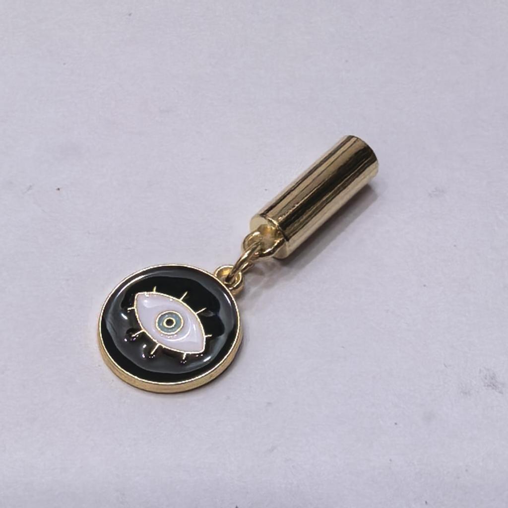 Gold Bell Devil's Eye Enamel Pendant Rope End Buckle