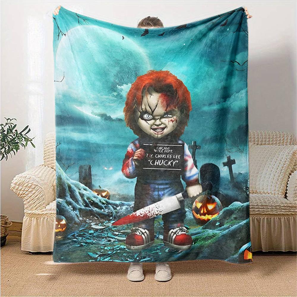Chucky's Creepy Knife Play Flannel Blanket, Soft Polyester, Modern Design, All-Season for Camping, Travel, Gifts for holidays or birthdays