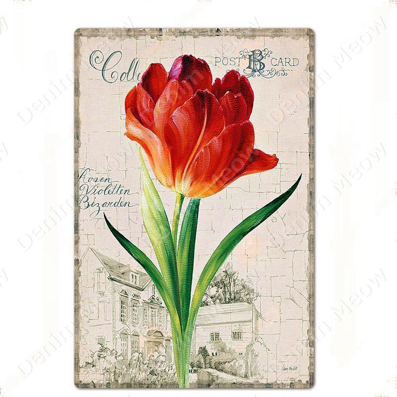 Blumen Retro Metallschild für Hinterhof Schlafzimmer Dekorationen, Rosen Wandkunst Poster, Lavendel Vintage Blechschild, Liebesgeschenk für Frau