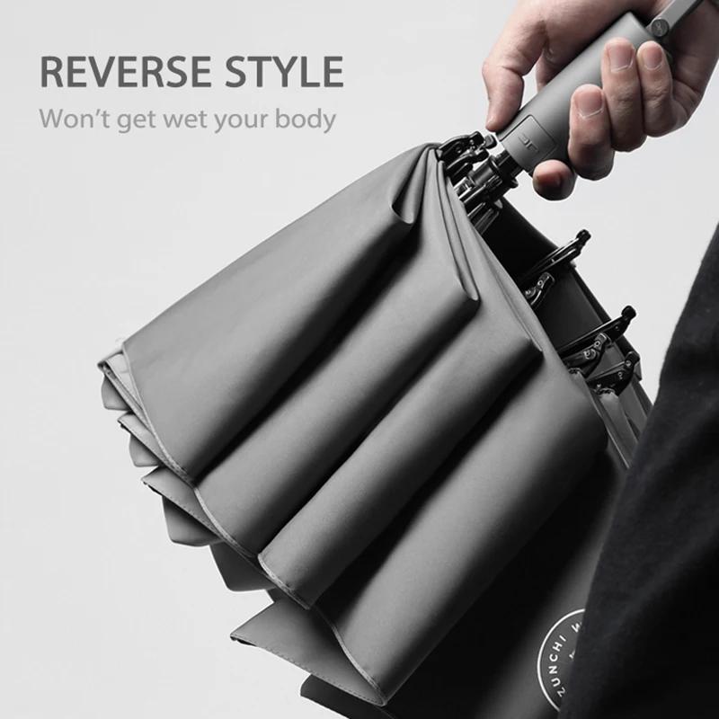 

Big Folding Reverse Umbrella Men, Large Automatic Umbrella Windproof Strong, Business Golf, Outdoor Inverted Umbrellas Fold Aluminum&10K Темно-синій