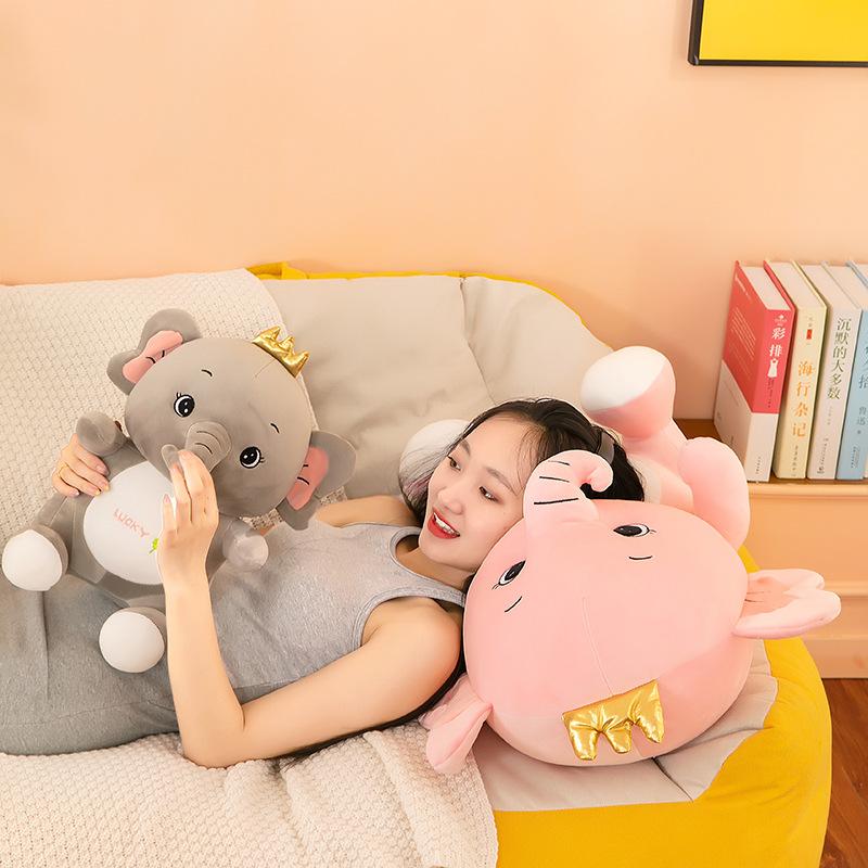Crown Plush Elephant Toy Grey Pink Creative Design Room Decoration Birthday Gift