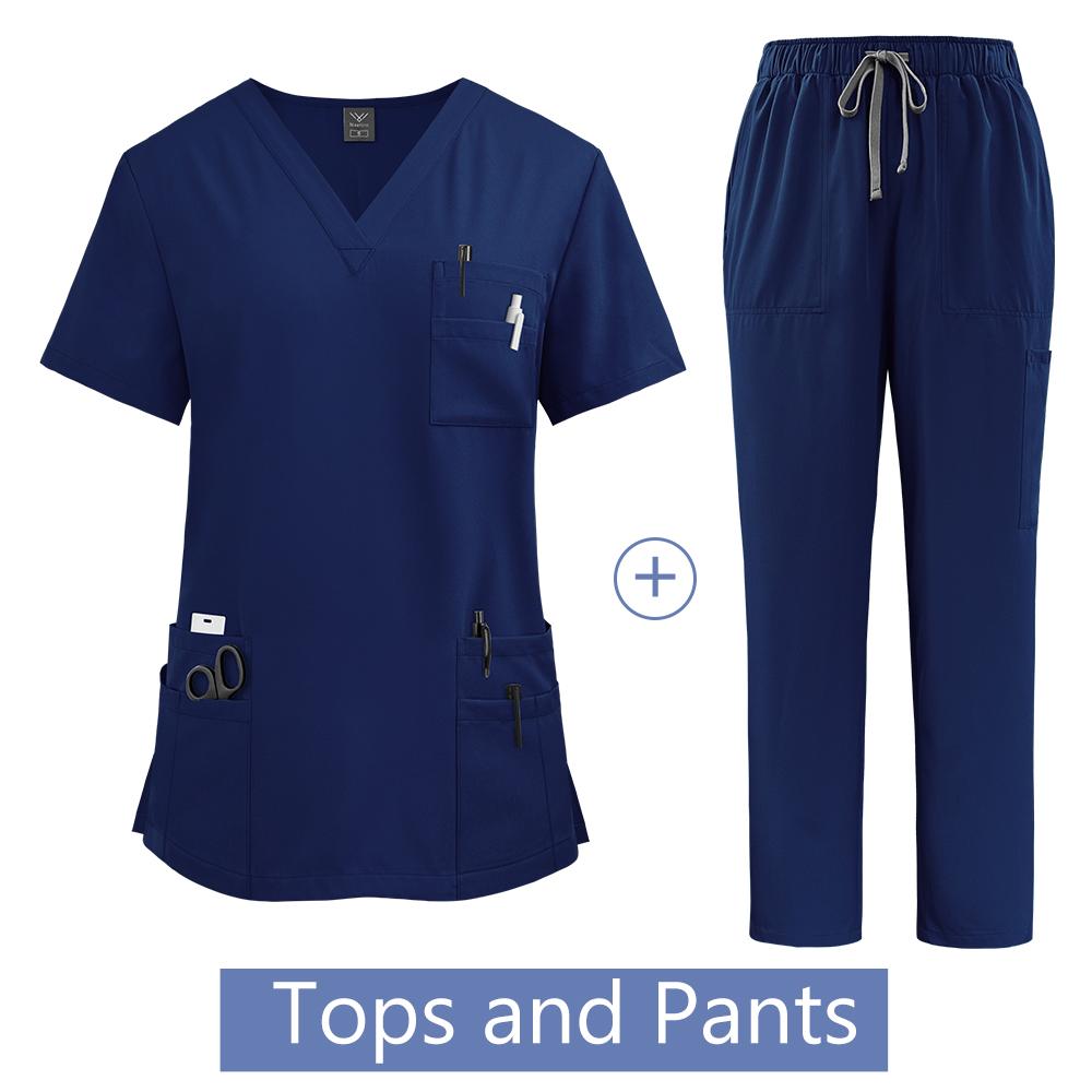 Nurses Hospital Uniforms Two Piece Stretch Straight Pants Scrubs Suits Nursing Articles Women Scrubs Spa Uniforms Sets