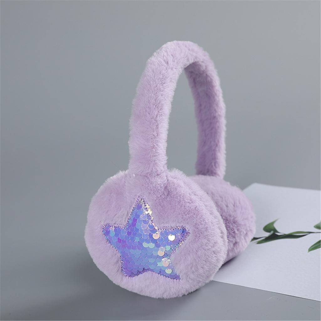 Foldable Plush Ear Muffs for Women Warm Sequins Star Ear Warmers Cold Weather Furry Ear Covers for Outdoor Activities