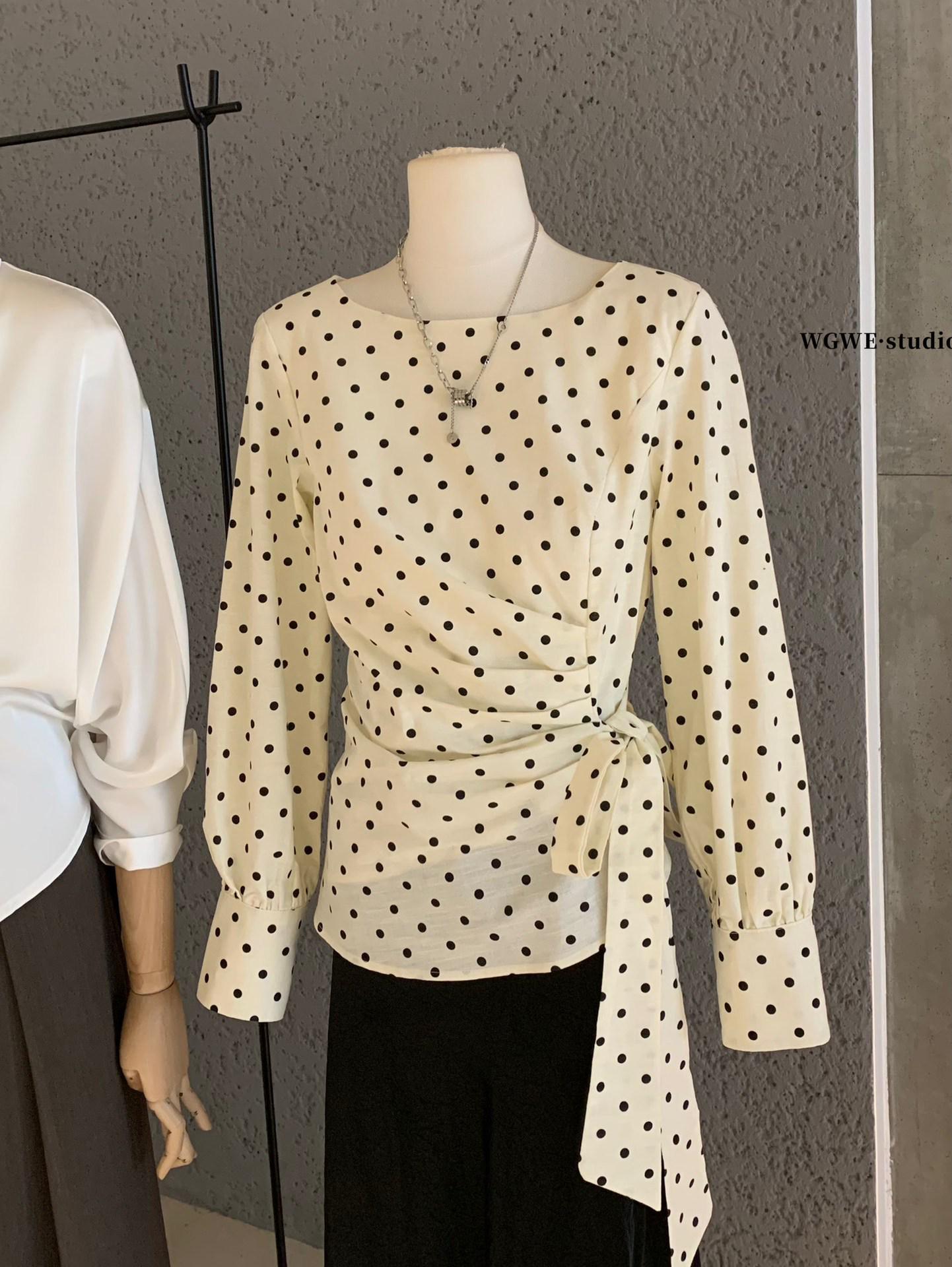 Autumn 2025 Women s Long-Sleeve Lace-Up Waist Shirt Medium