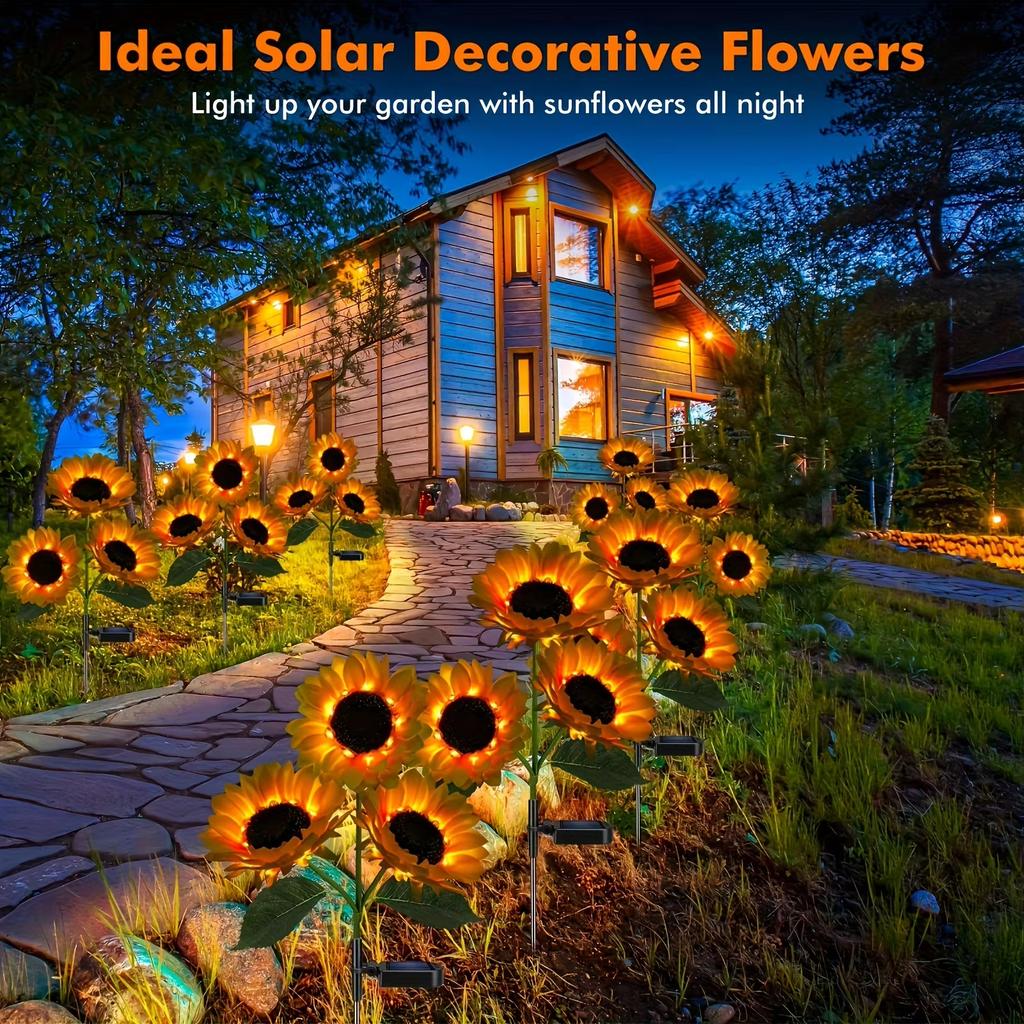 Fairy LED Lights Outdoor Solar Simulated Sunflower Lawn Lamp Garden Christmas Ground Light Courtyard Wedding Party Decoration