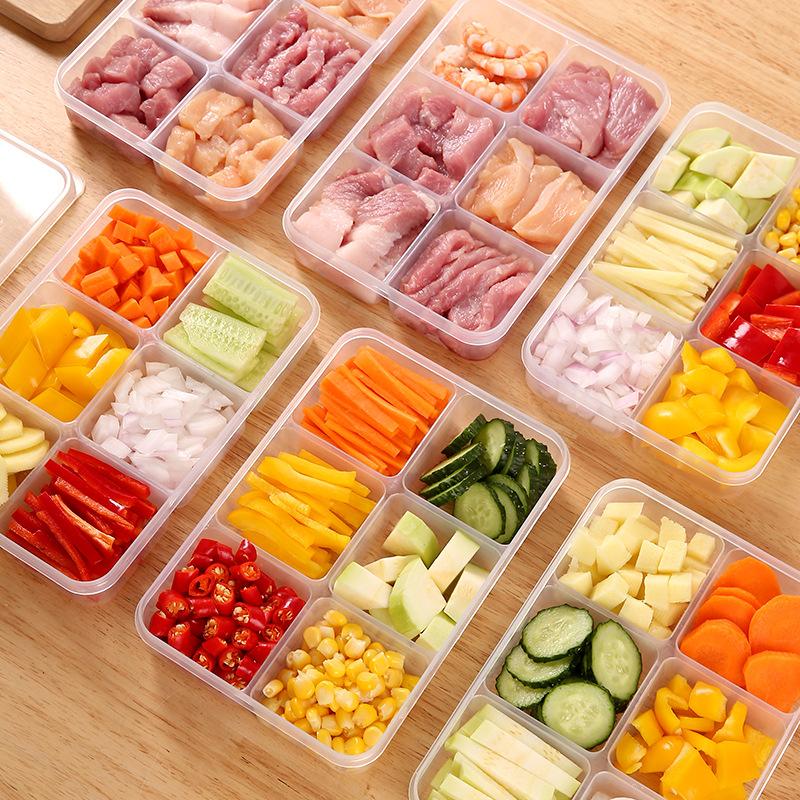 Transparente Aufbewahrungsbox mit 6 Fächern Kühlschrankbehälter mit großer Kapazität Aufbewahrungsbox Fach für gefrorenes Fleisch Lebensmittel Küchenwerkzeug