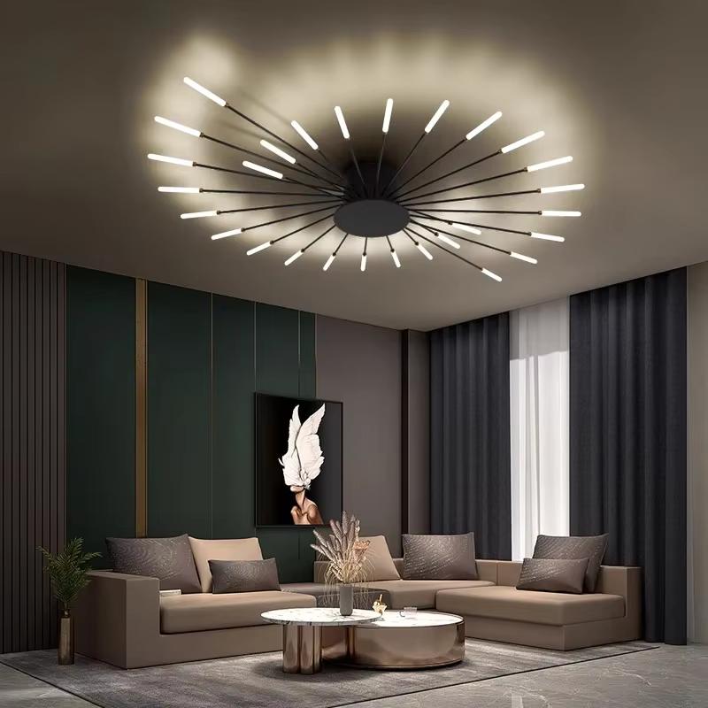 Modern Firework Led Ceiling Lights Home Decor Living Room Bedroom Ceiling Lamps Lustre Lighting Black Gold Mounted Lamp Fixtures