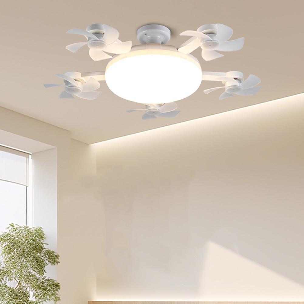 2-in-1 Foldable Ceiling Fan Light Bulb E27 Standard Base 3-Speed Adjustable Wind & 3-Color Dimming, Retractable Blades For I8P2