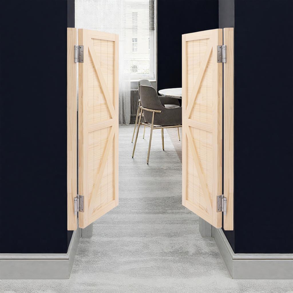 90x120cm Pine Wood Cafe Swinging Door,Self Closing Hinge Partition Door,3.5cm Thick Solid Wood Interior Room Divider for Kitchen