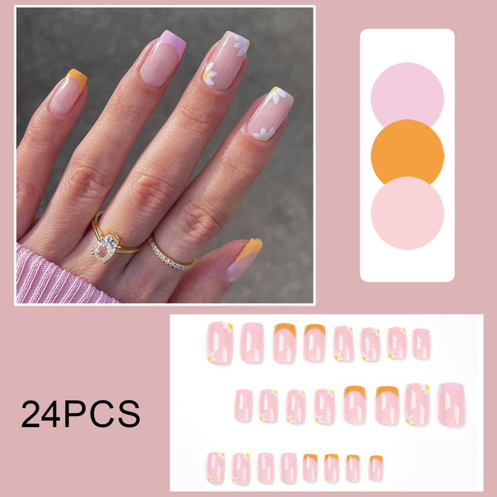 24PCS False Nails with 3D Mint Blue Flower Press on False Nails Artificial Wearable Tips Fake Nail Art Manicure Nail Tips
