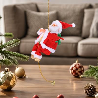 Kletternder Weihnachtsmann mit Musik Animierter Elektrischer Kletternder Weihnachtsmann am Seil Neuheit Weihnachtsbaumschmuck für Feiertags-Kamin-Heimdekoration