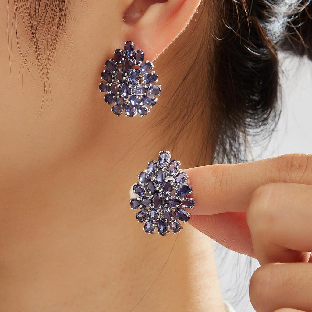 Noble natural oval lolite women's Big earrings 925 Sterling Silver Gorgeous fine jewelry for birthday and anniversary gifts