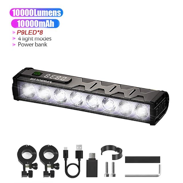 Bicycle Light 10000mAh 17 LED Bike Light Front Rechargeable LED Flashlight 10000LM Headlight with Power Bank Bicycle Accessories 010