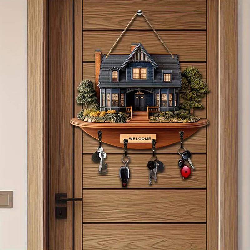 DIY Painted Patterns Home Storage Wall Hangings Cute 2D Flat Room Decor Wooden Moving Gift Storage Hooks DIY Hooks 30x23cm