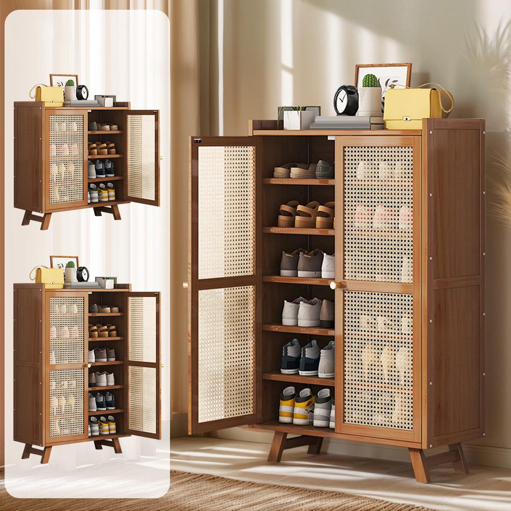 5/7-Tier Wooden Shoe Cabinet with Doors Shoe Storage Cabinet Rack Wooden Shoe Storage Shelves for Entryway Hallway Closet