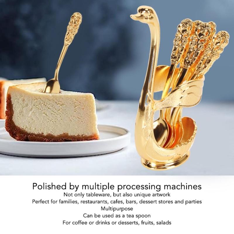 6er Kaffeelöffel Set Exquisite Dekorative Metalllöffel Mit Halter Für Dessert Eiscreme Kuchen Golden
