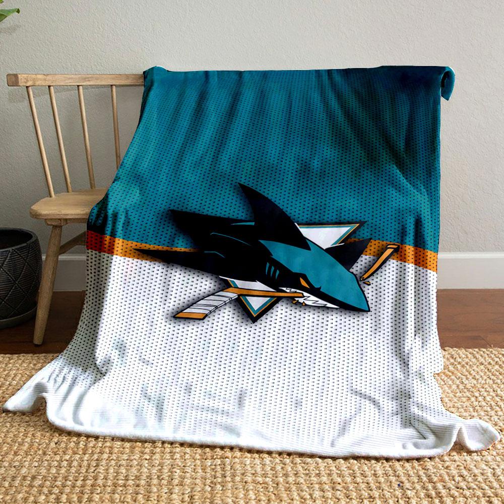 Shark Logo with Hockey Stick Design Patterned blanket, flannel, suitable for all seasons, home decor, warm and cozy