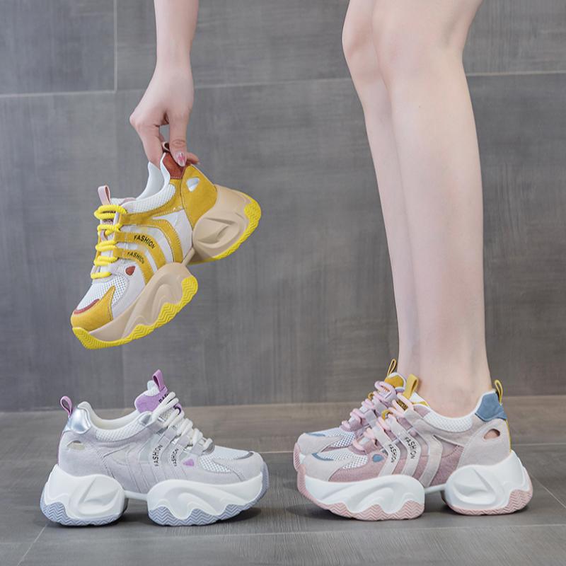 Inner Height Increase Leather Dad Shoes Women's Summer New Versatile Korean Version Thick-soled Muffin