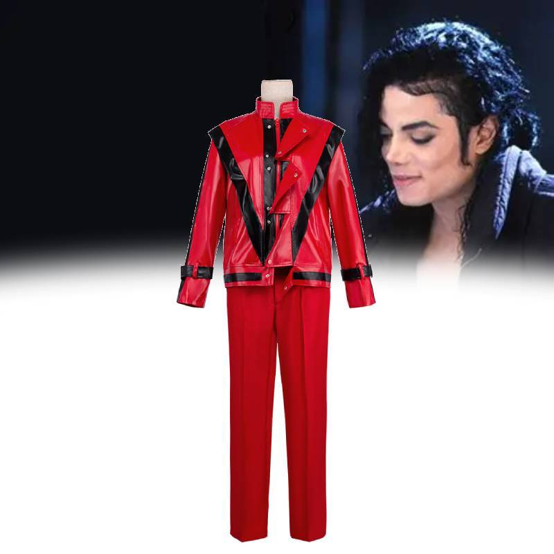 Michael Jackson Cosplay Costume Red Leather Jacket And Pants For Stage Performers