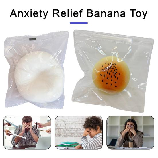 White Steamed Bun Squeeze Toy Stress Relief Slow Rising Egg Yolk Puff Sensory Toy Soft Stress Ball Stretchy Simulated Food Pinch Fidget Toy
