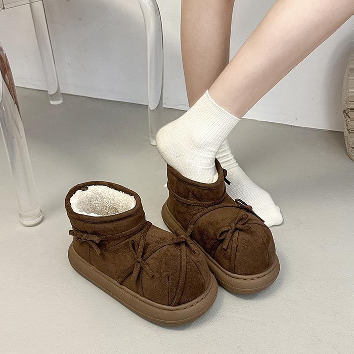 Retro Platform Snow Boots Women's 2025 Autumn and Winter New Niche Bow Cotton Shoes Velvet Non-slip Short Boots
