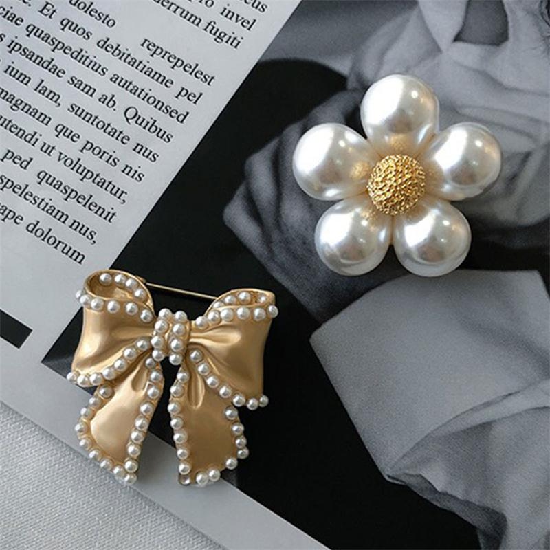 

Pearl Bow Brooch Baroque Trendy Elegant Brooch Pins Party Wedding Gifts белый