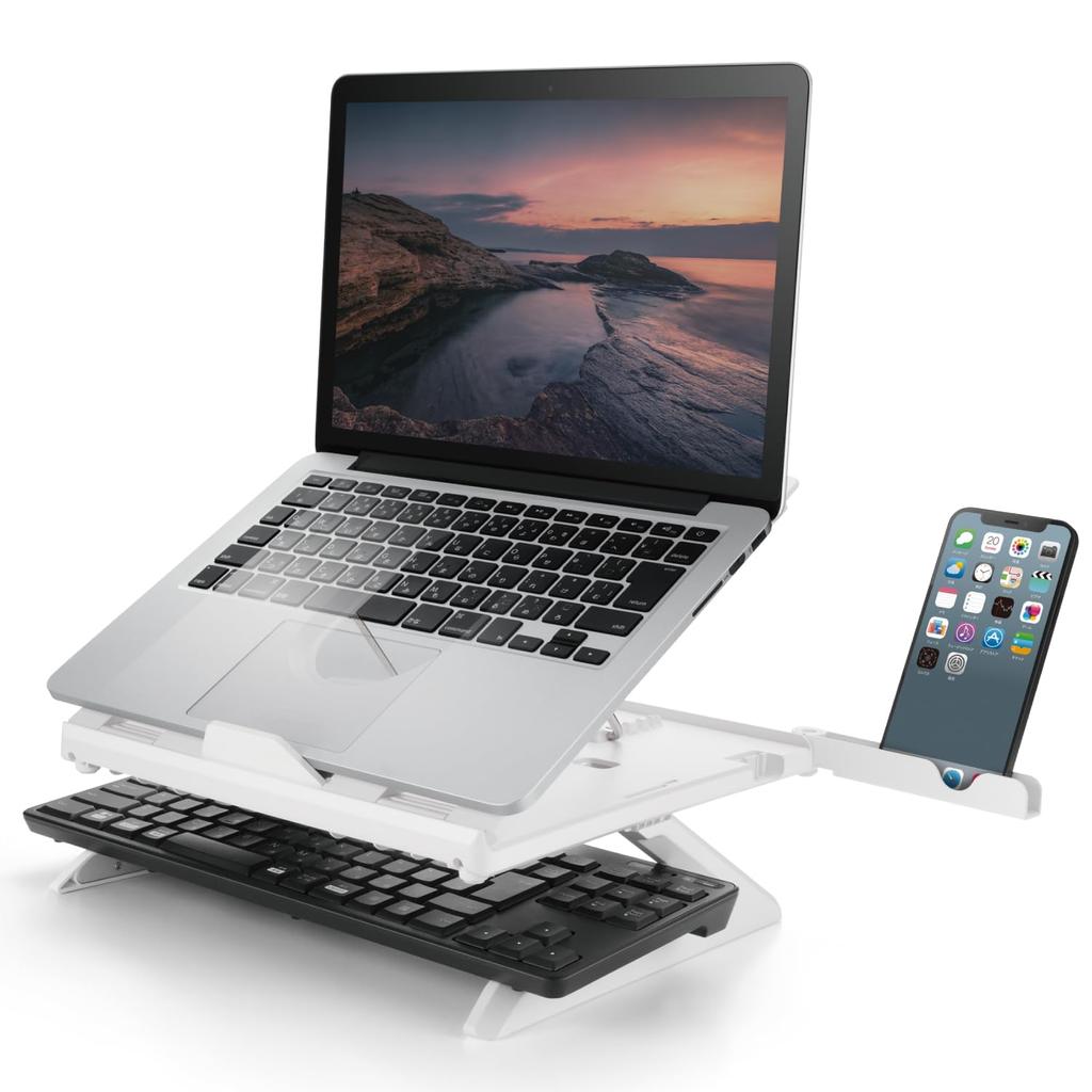 ELECOM Laptop Folded 280mm x 280mm x 26mm Weight Stand, 8-Stage Folding, 9.5cm Height, Dimensions (W) (D) (H), Capacity 10kg, White, PCA-LTSH8WH