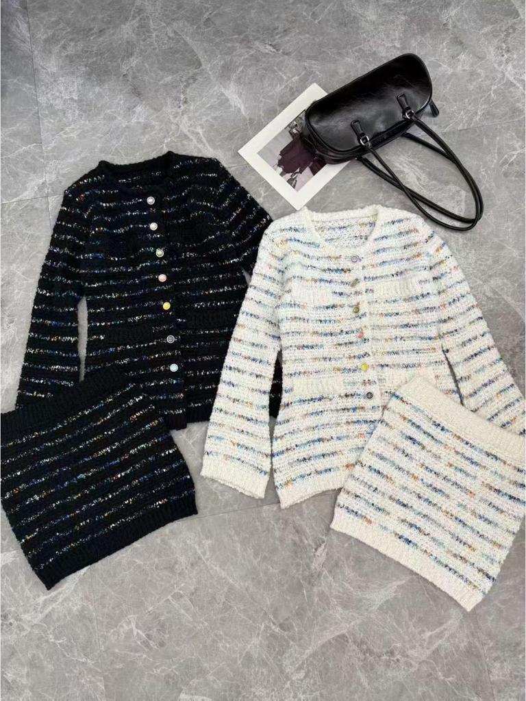 2025 A/W Women's Stylish Knitted Cardigan & Midi Skirt Set