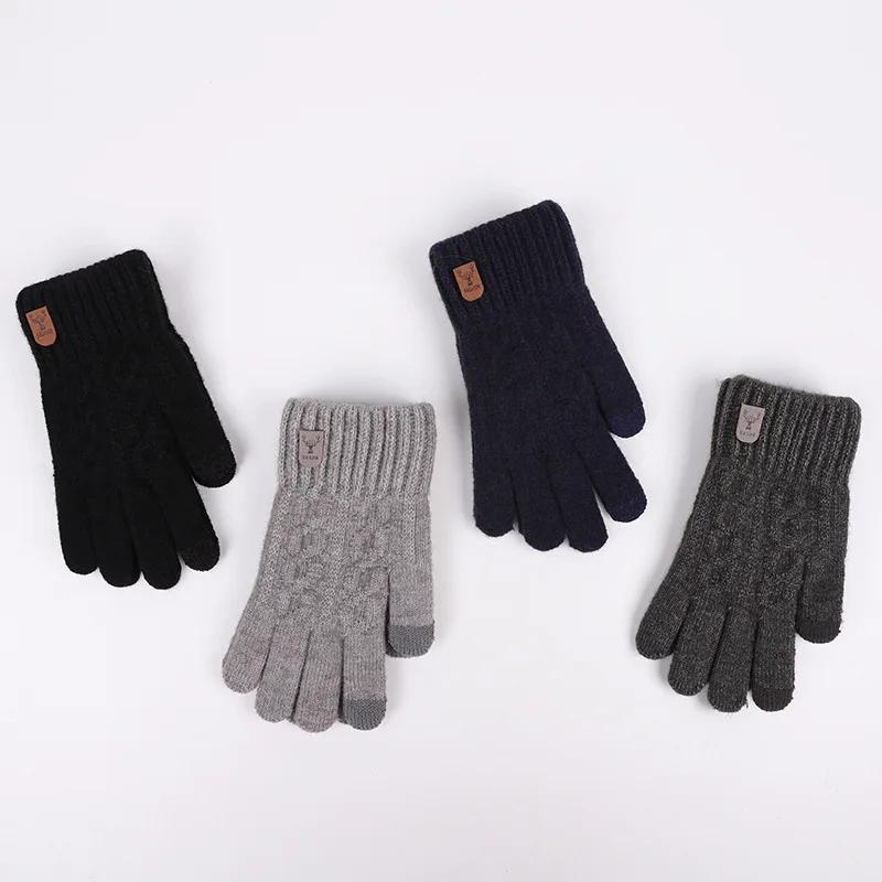 Men's Winter Warm Touch Screen Gloves Fleece Lined Wool Knitted Cold Weather Outdoor Gloves