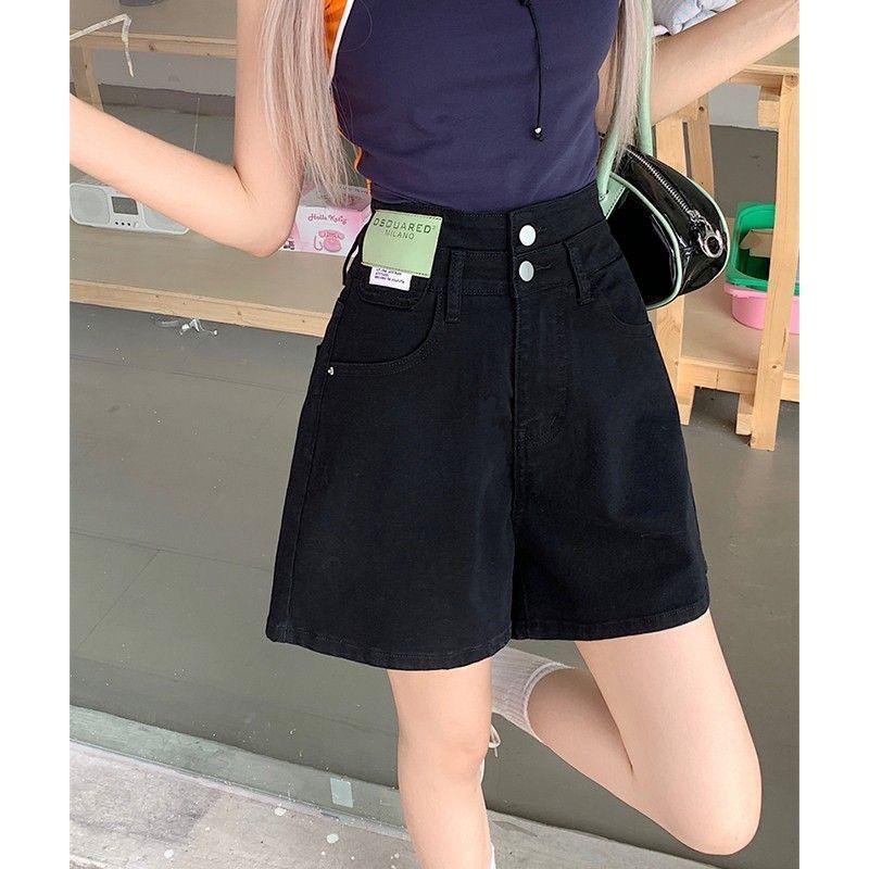 

Women s Plus Size Black High-Waisted A-Line Denim Shorts 2XL: Height 155-165CM (133-145 lbs)