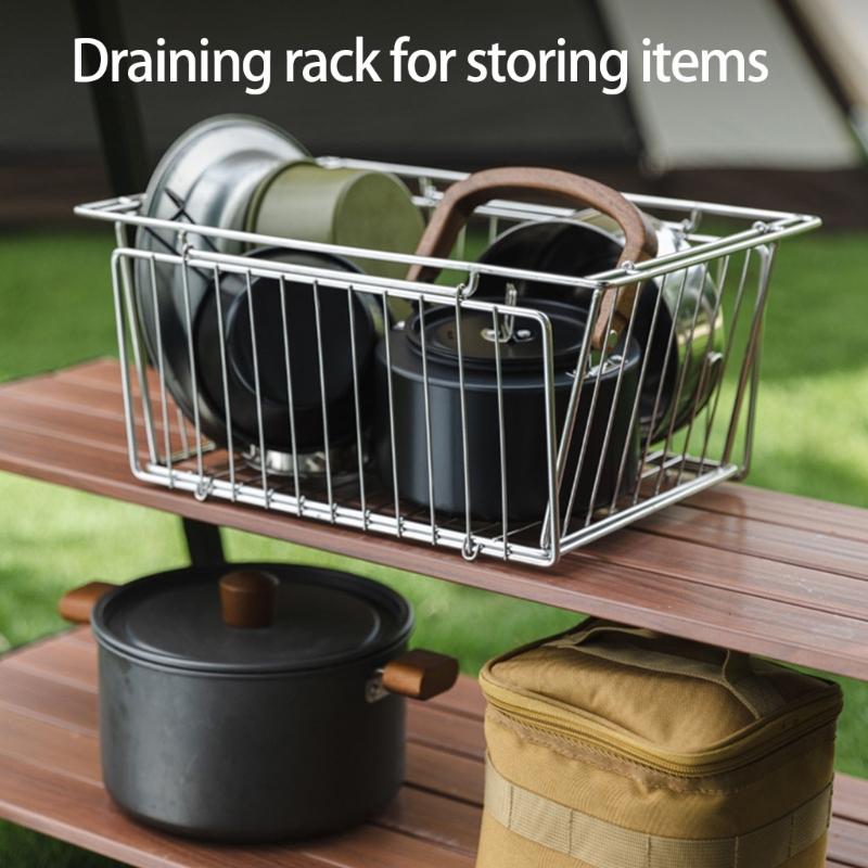 Stainless Steel Dish Drainer Basket Detachable Storage Organizers for Outdoor Camping Hiking Picnics Kitchen Accessories