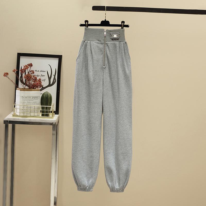 

Осенний костюм женский новый корейский вариант модный короткий принтованный свитер на молнии повседневные спортивные штаны комплект из двух предметов M