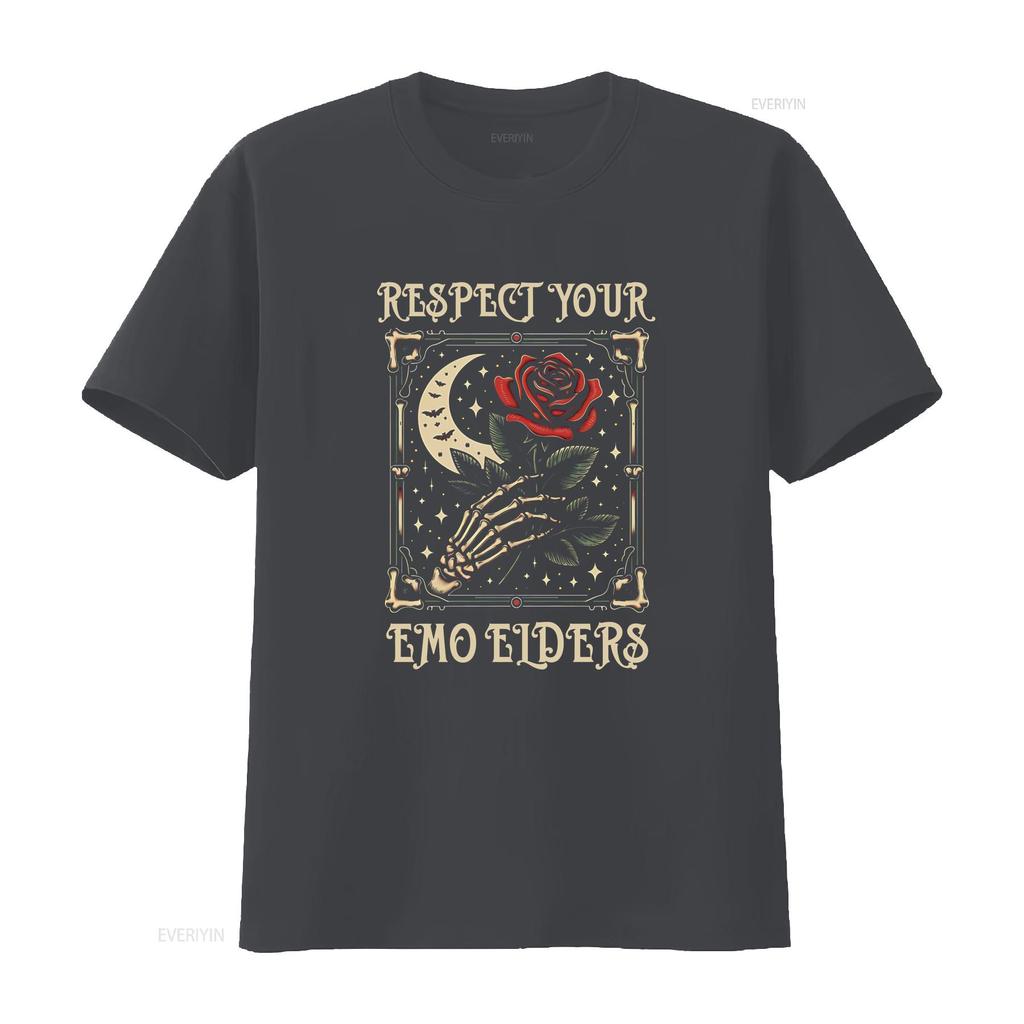 Gothic Emo Music Fan T Shirt Respect Your Elders Unique Tribute to Culture  vintage Washed Soft graphic Stretched Comfortable