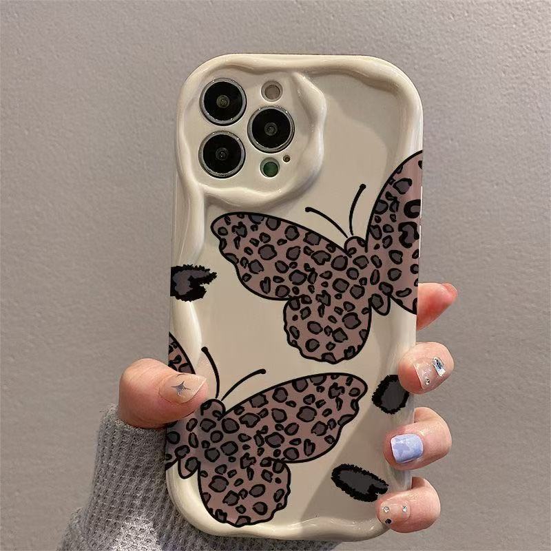 Leopard print butterfly is suitable for iphone16promax mobile phone case, European and American Apple 15 anti-drop 14pro, Japan and South Korea 13/12