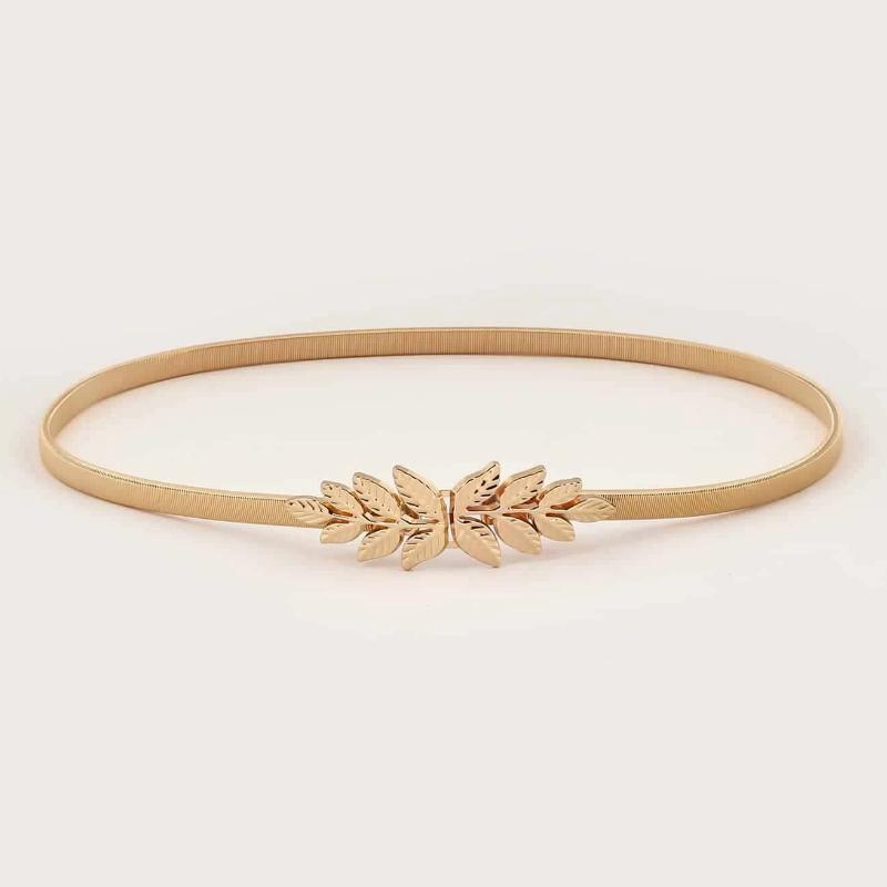 Fashion Leaves Gold Chain Belt Female Waist Adjustable Desinger Belts For Women Leaf Luxury Brand Punk Dress Elastic Waistband