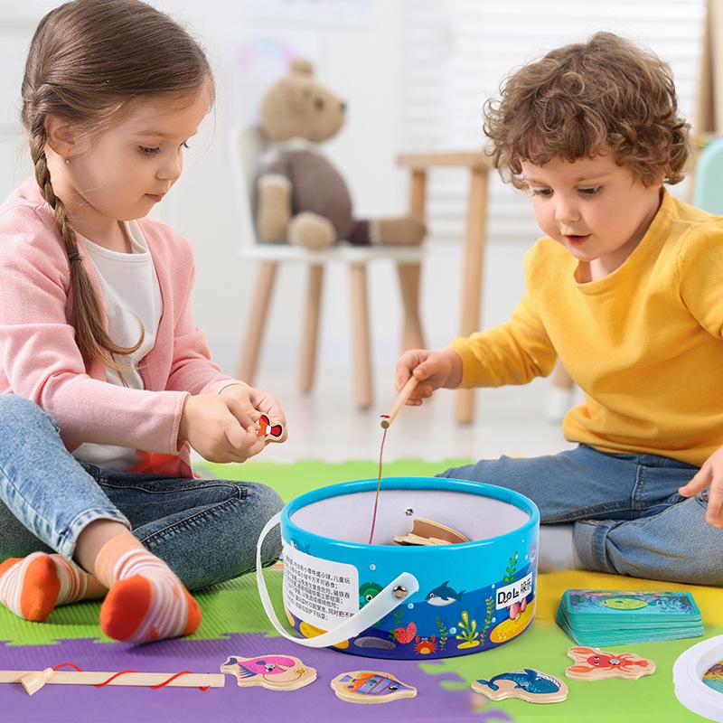 Kids' Magnetic Wooden Fishing Game - Cartoon Marine Life Educational Toy