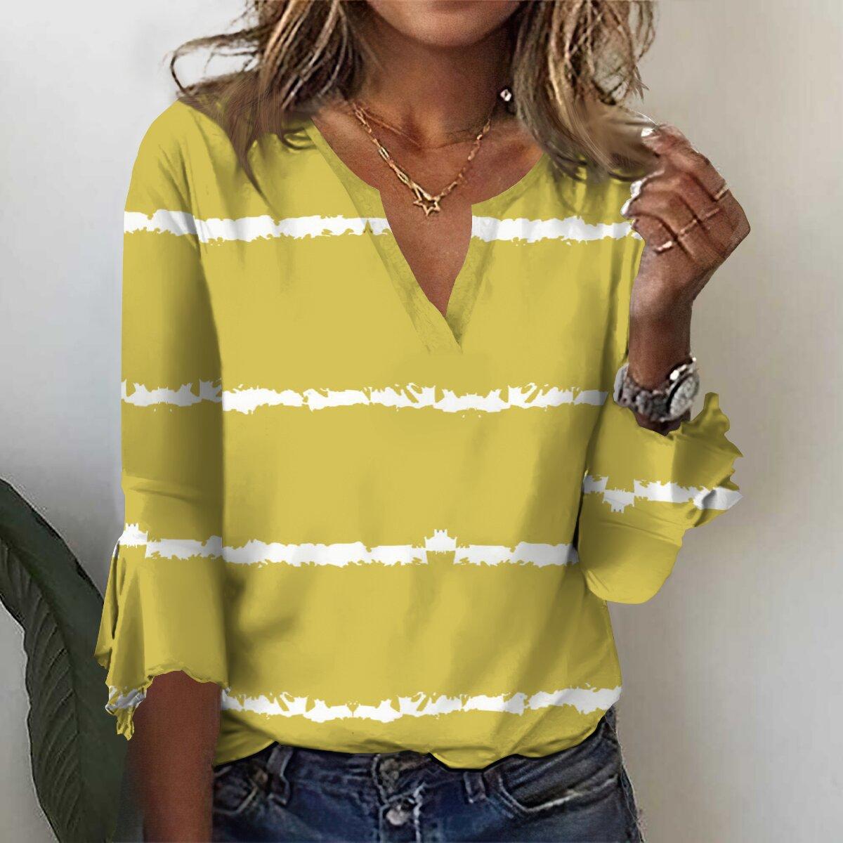 

Осень 2023, новая мода, женский повседневный топ с v-образным вырезом и рукавом 3/4 с принтом, большие размеры