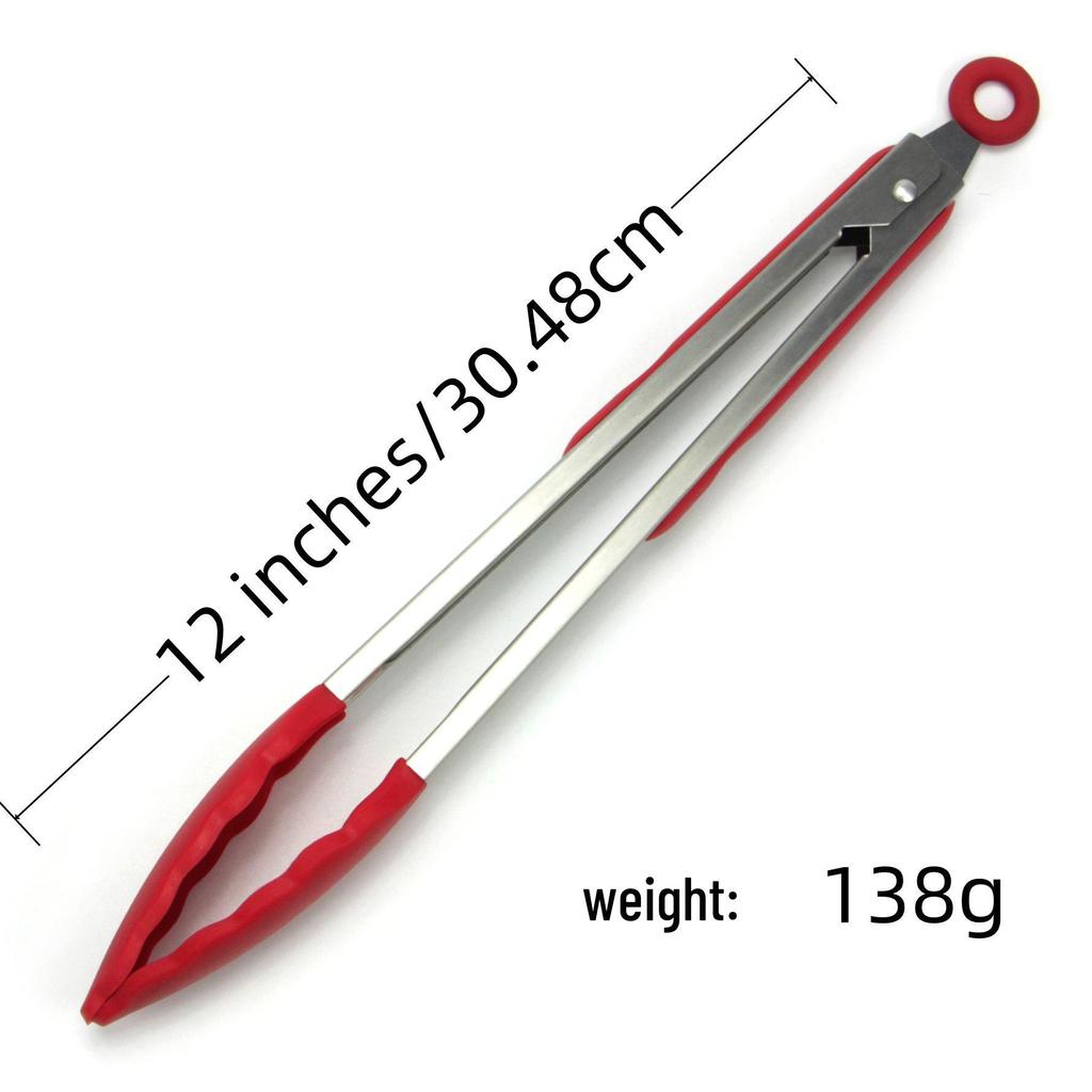 Silicone High-Temperature Stainless Steel Kitchen Tongs - Anti-Scald Bread, BBQ, Roasting Tongs
