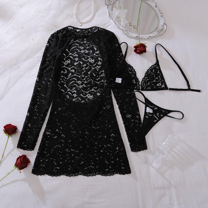 

Переходный Сексуальный Зона Гяру Прозрачное Кружево Ажурный Накидка Юбка на Бедрах Комплект из Трех Предметов Платье с Коротким Рукавом Короткое Платье Ночная Сорочка Женская Black S