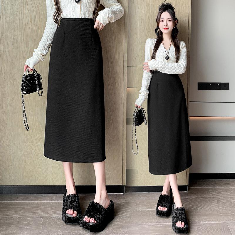 Women's 2025 Pink Wool High-Waist A-Line Midi Skirt for Autumn and Winter
