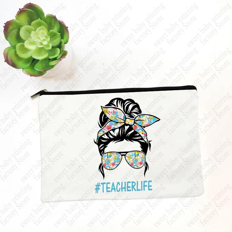 Teach Love Inspire Teacher Makeup Cosmetic Bags  Back To School Gift Beauty Cases Pencil Pouch Organizer Storage Box Mini Purse