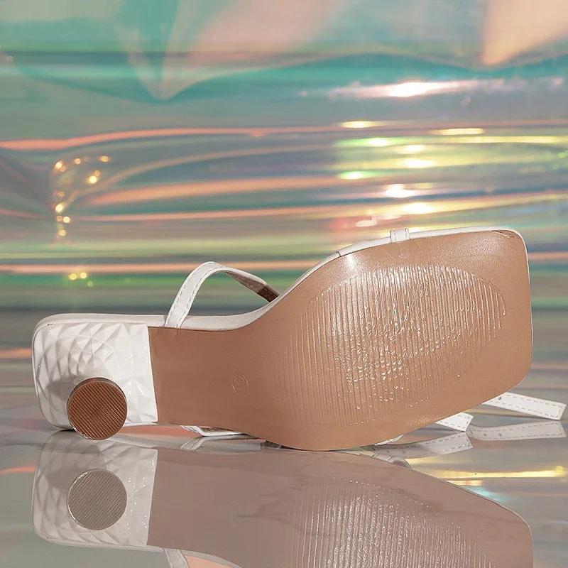 2025 Summer Fashion Hollow Out Narrow Band Ankle Strap Women Sandals Elegant Peep Toe Stripper Heels CRYSTAL CHAIN Shoe
