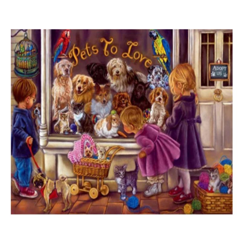 huacan Diamond Rhinestones Paintings Shop Full Drill Square Diamond Embroidery Landscape Diamond Mosaic Kids Home Decoration