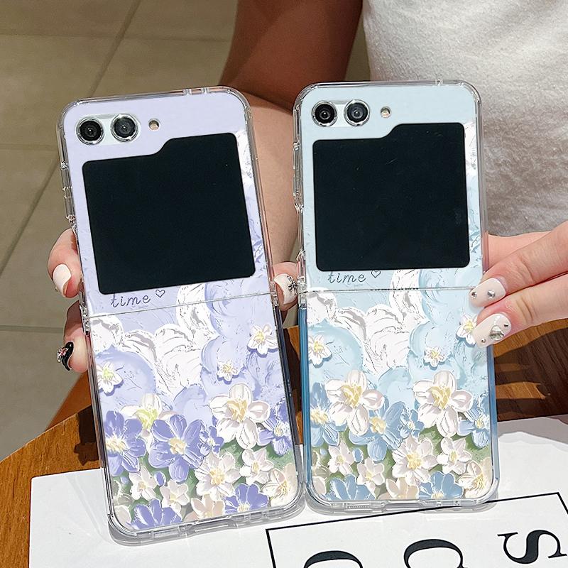 

Для Samsung Galaxy Z Flip6 Flip5 Flip4 Flip3 картина маслом цветы узор 2 шт. складной мягкий противоударный тонкий чехол из ТПУ Samsung Z Flip6 бежевый