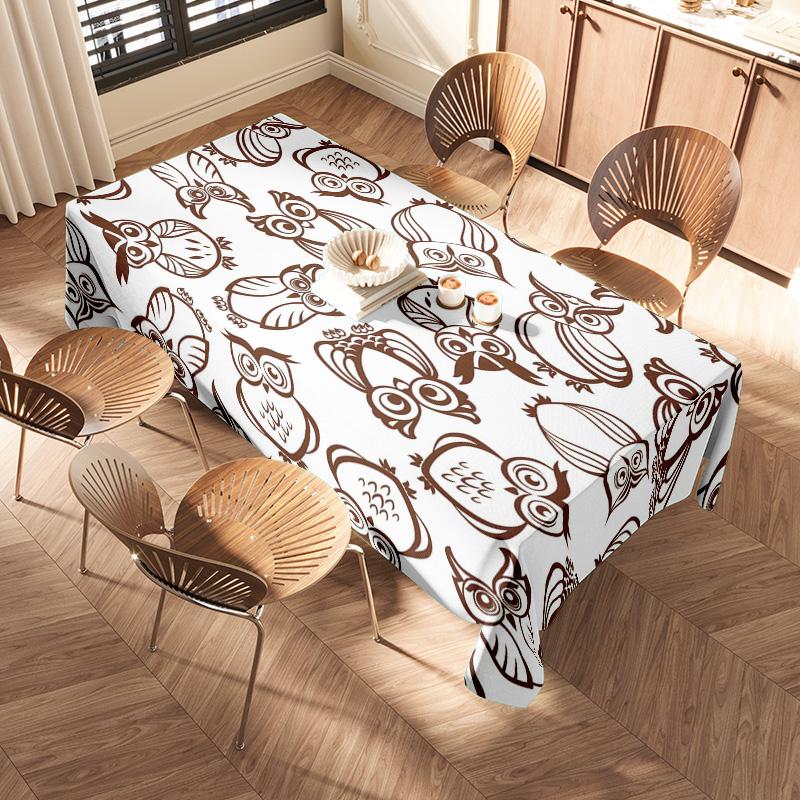 Chic Owl Printed Tablecloth Perfect for Dining Room Decorations Premium Cotton Fabric Washable Reusable Anti-Static 108x67inches