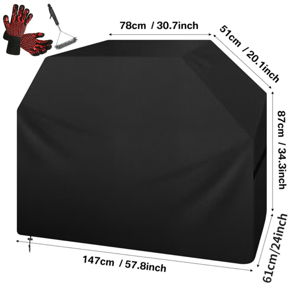 Grill Cover Waterproof Heavy Duty BBQ Covers with Cleaning Brush & Barbecue Gloves Burner Gas BBQ Covers Outdoor Barbecue Cover